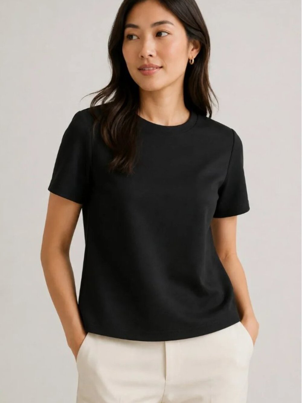 Black Ponte Knit Top XS | P. Cill Short Sleeve Workwear Business Casual